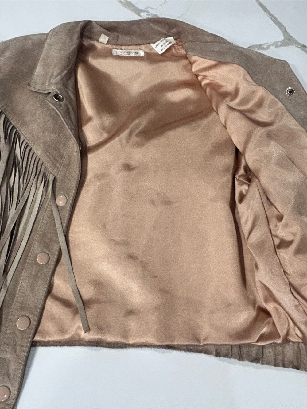 L’Americaine Los Angeles Vintage Tan Pig Suede Leather Fringe Western Jacket - Picture 12 of 14